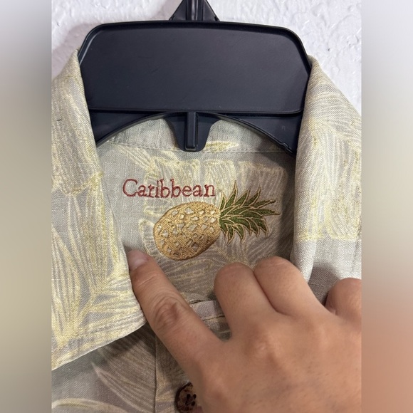 Caribbean Silk Blend Tropical Leaf Print Short Sleeve Shirt Mens Size M - Picture 4 of 11